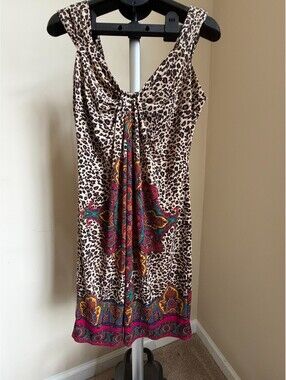 London Times Women's A Line Dress Sleeveless Animal Print Size 14 Multicolor